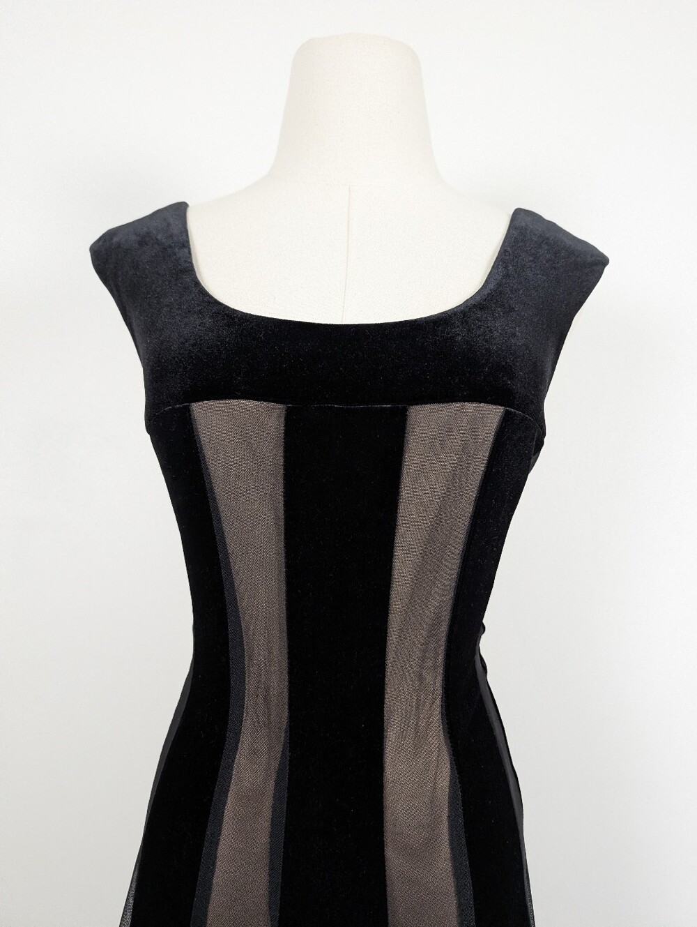 Y2K Connected Velvet Mesh Mini Dress Size 6 Black Gold (y) - Picture 4 of 11